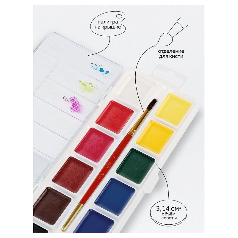 Акварель Гамма "Классическая", медовая, 12 цветов, без кисти, пластик. упак., европодвес NEW