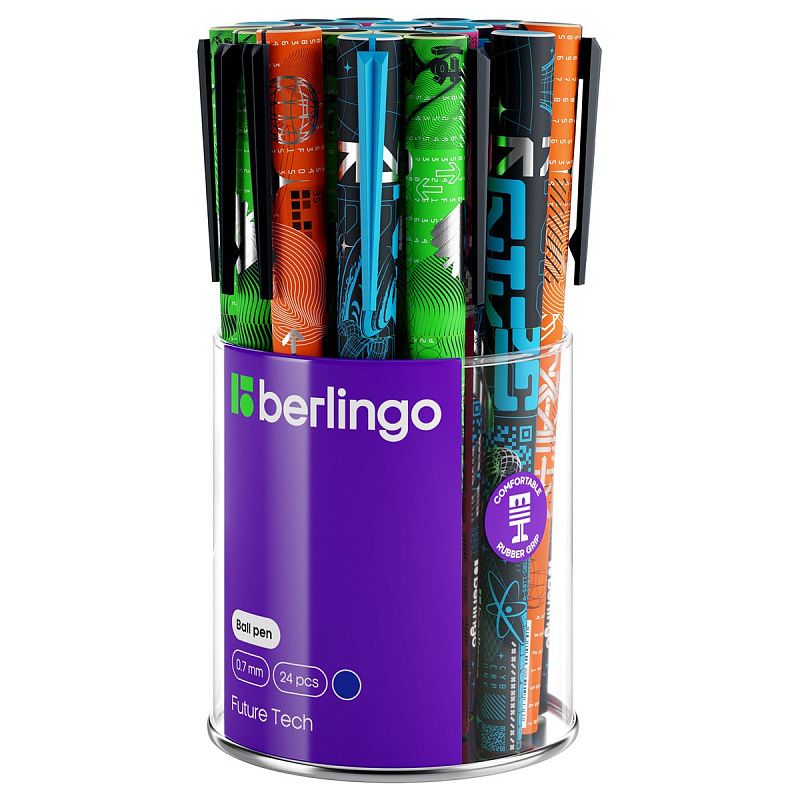 Ручка шариковая Berlingo "Future Tech" синяя, 0,7мм, грип, рисунок на корпусе, ассорти 