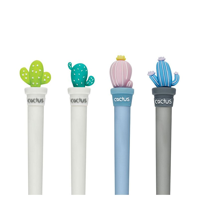 Ручка шариковая MESHU "Cute Cactus", синяя, 0,7мм, корпус ассорти, с топпером 