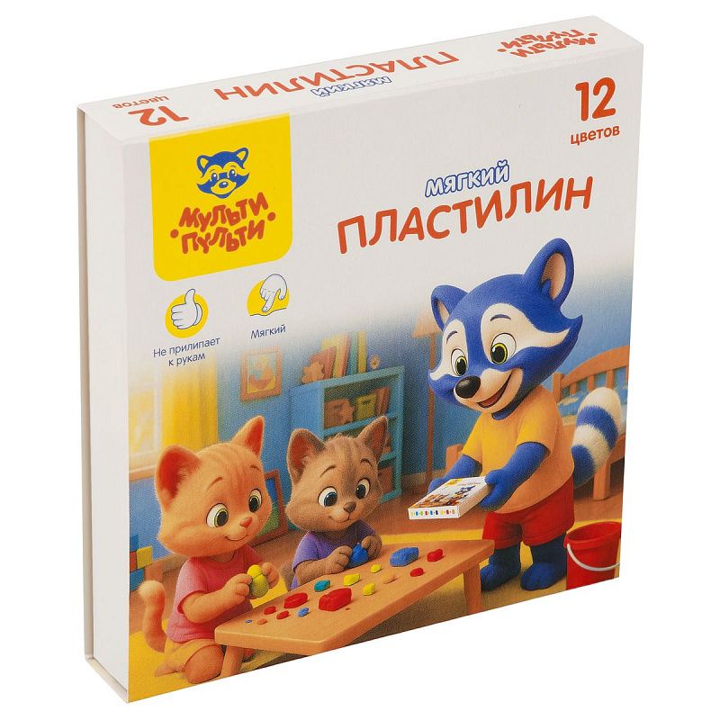 Пластилин Мульти-Пульти "Енот и друзья", 12 цветов, 120г, картон