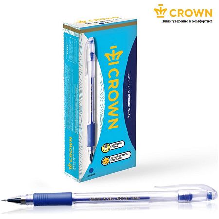 Ручка гелевая Crown "Hi-Jell Grip" синяя, 0,5мм, грип 