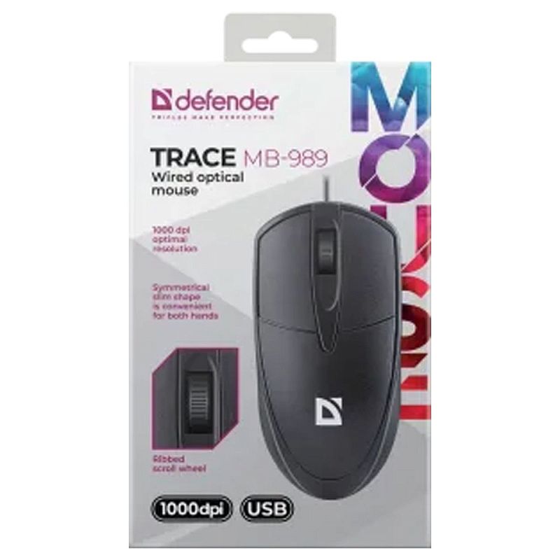 Мышь Defender Trace MB-989, USB, черный, 3btn+Roll