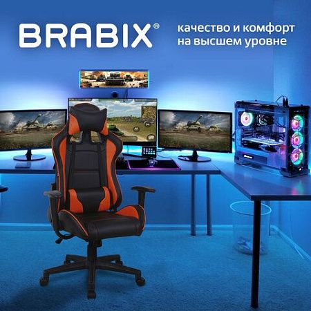 Кресло компьютерное BRABIX "GT Racer GM-100", две подушки, экокожа, черное/оранжевое, 531925