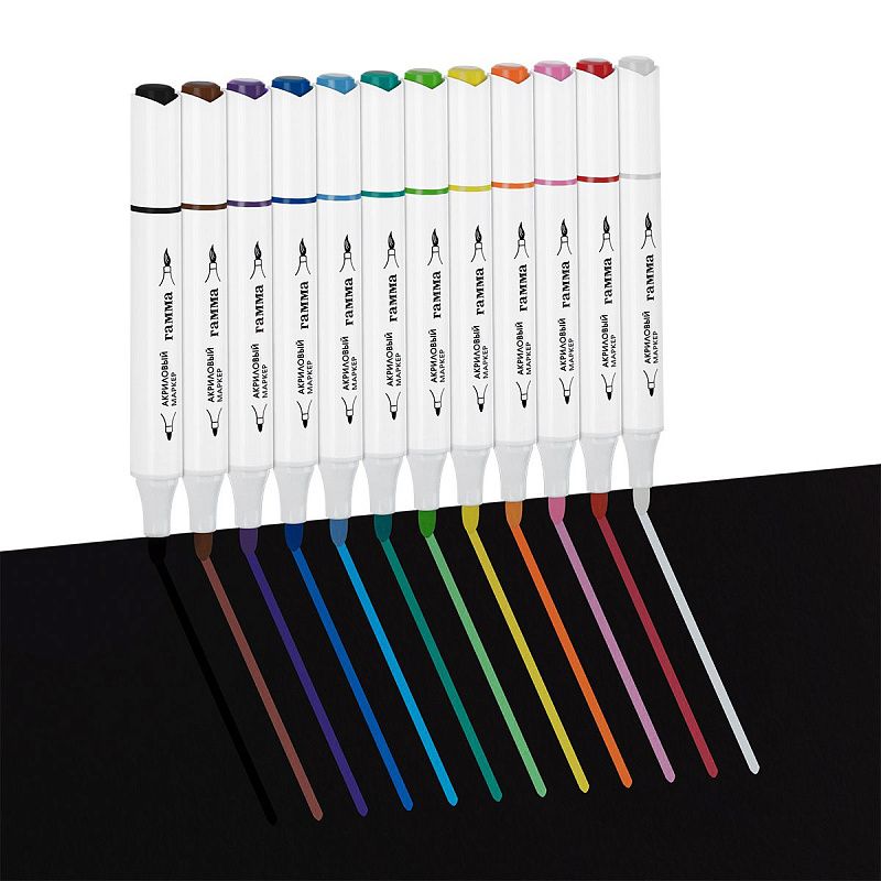 Маркеры акриловые Гамма "Классические", 12 цв., двусторонние, пластик.бокс