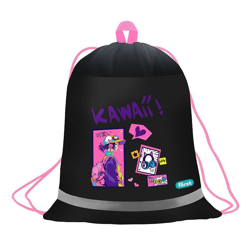 Мешок для обуви 1 отделение Först "Kawaii", 360*460мм, вентиляционная сеточка, светоотражающая полоса