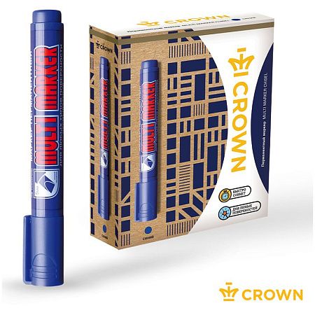 Маркер перманентный Crown "Multi Marker Chisel" синий, скошенный, 5мм 