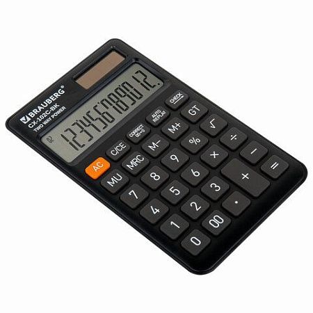 Калькулятор карманный BRAUBERG CX-102C-BK (76x126 мм), 12 разрядов, двойное питание, ЧЕРНЫЙ, 272647