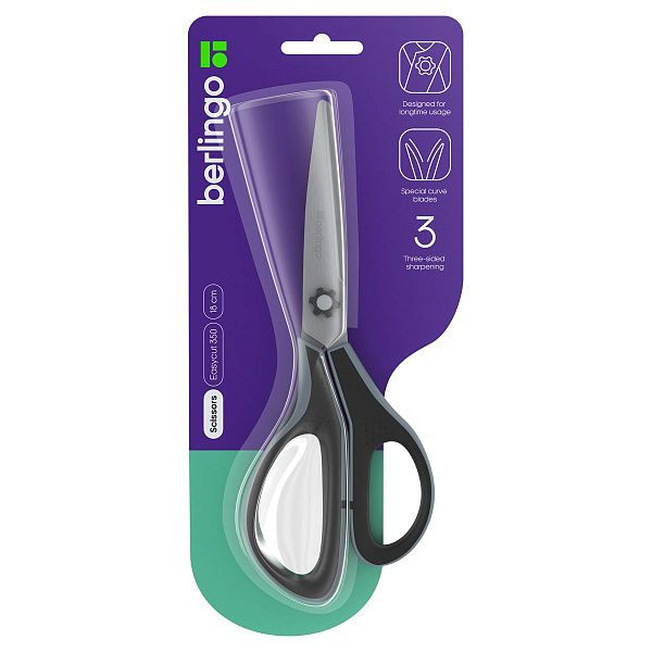 Ножницы Berlingo "Easycut 350", 18см, серые, эргономичные ручки, мягкие вставки, европодвес Ножницы Berlingo "Easycut 350", 18см, серые, эргономичные ручки, мягкие вставки, европодвес