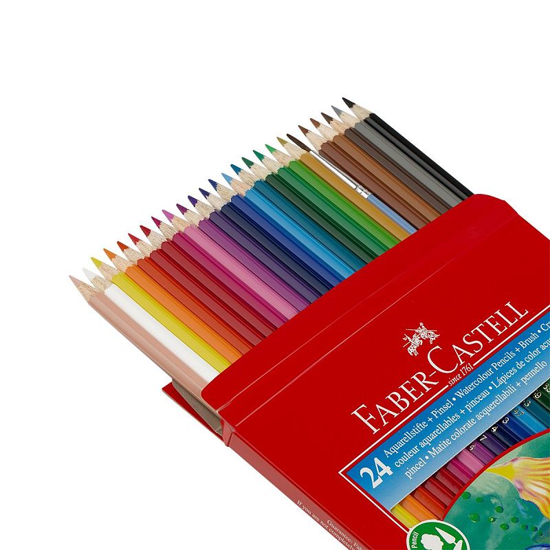 Карандаши акварельные Faber-Castell, 24цв+кисть, картон, европодвес