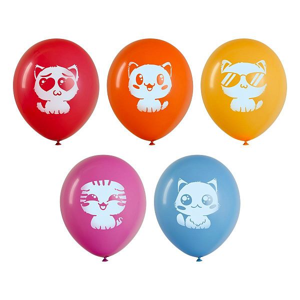 Воздушные шары,  50шт., М12/30см, MESHU "Cute kittens", пастель, ассорти