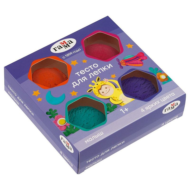 Тесто для лепки Гамма "Малыш", 04 цвета, 240г, яркие цвета, картон. упаковка