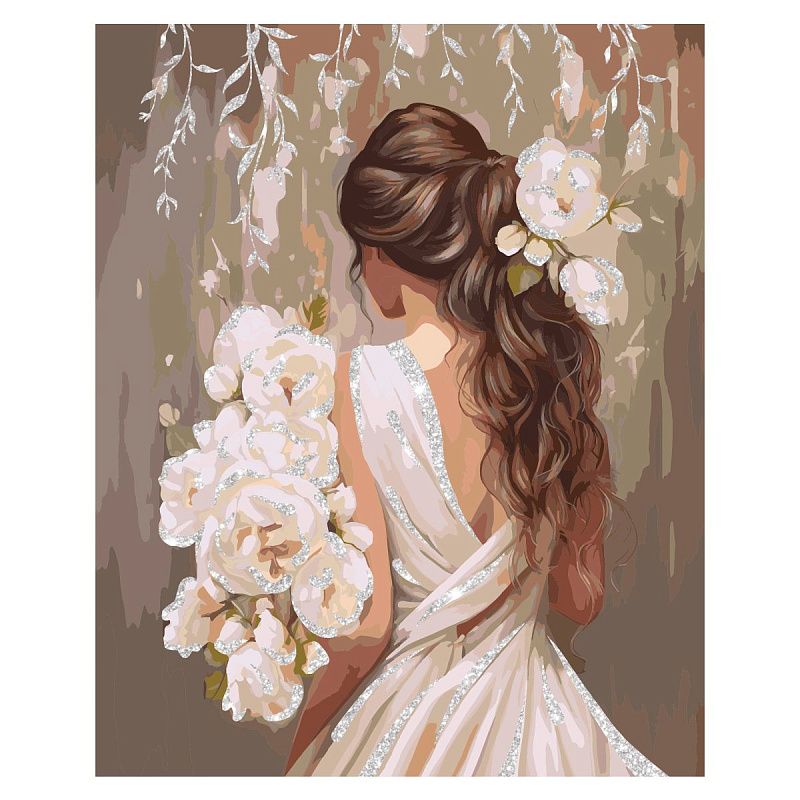 Картина по номерам на холсте с глиттером ТРИ СОВЫ "Невеста", 40*50, с акриловыми красками и кистями