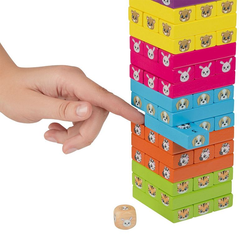 Игра настольная ТРИ СОВЫ "Цветная башня" 2в1 с домино, 54 бруска, кубик, уголок для сборки, картонная коробка 