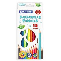 Карандаши цветные акварельные BRAUBERG PREMIUM AQUARELLE, 12 цветов, грифель мягкий 4 мм, 181671