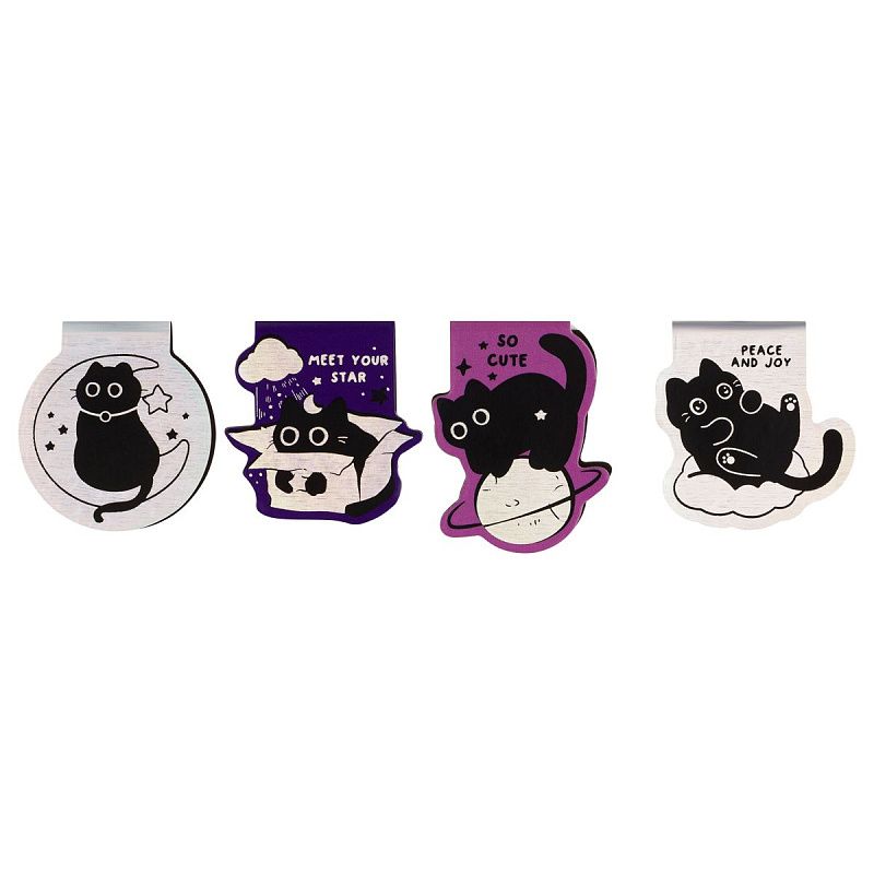 Закладки магнитные для книг, 4шт., MESHU "Meow Space", голографическая фольга 