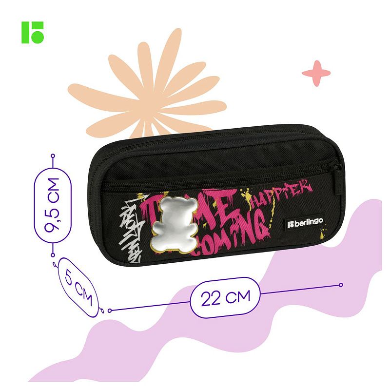 Пенал 1 отделение, 1 карман, 220*95*50 Berlingo "Fashion bear", полиэстер, откидная планка 