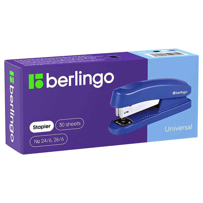 Степлер №24/6, 26/6 Berlingo "Universal" до 30л., пластиковый корпус, ассорти
