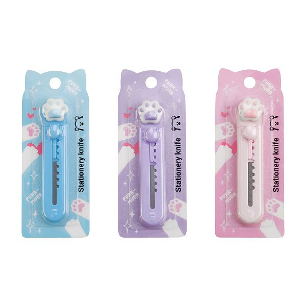 Нож канцелярский 9мм MESHU "Paw", блистер, европодвес, ассорти