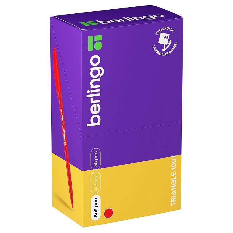 Ручка шариковая Berlingo "Triangle 100T" красная, 0,7мм, трехгран., игольчатый стержень 