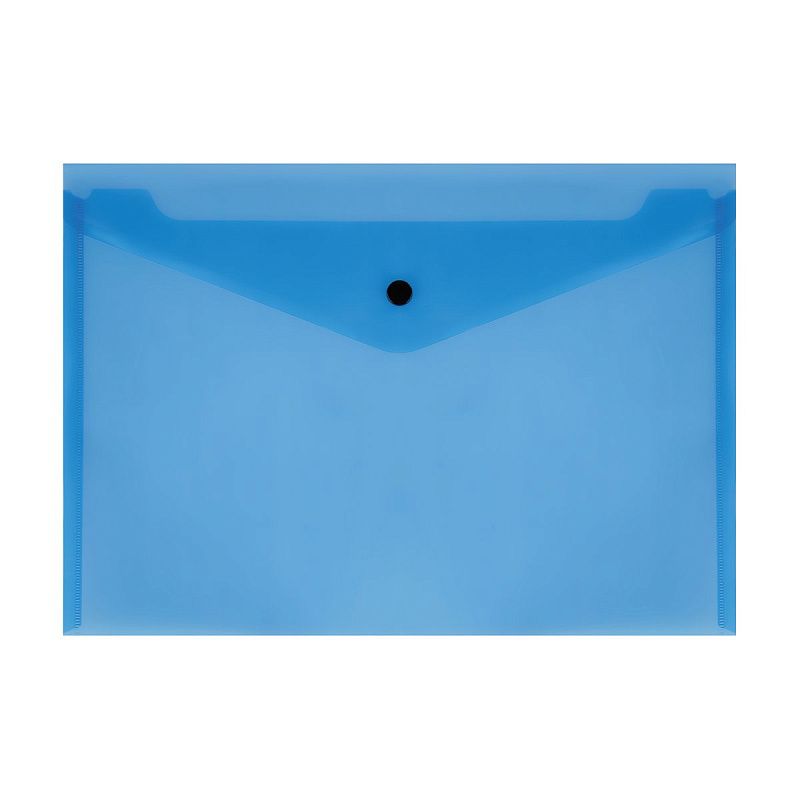 Папка-конверт на кнопке СТАММ А4, 150мкм, пластик, прозрачная, синяя