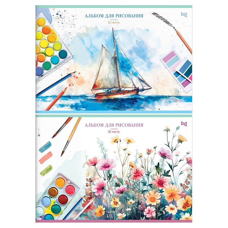 Альбом для рисования 40л., А4, на скрепке BG "Краски", эконом