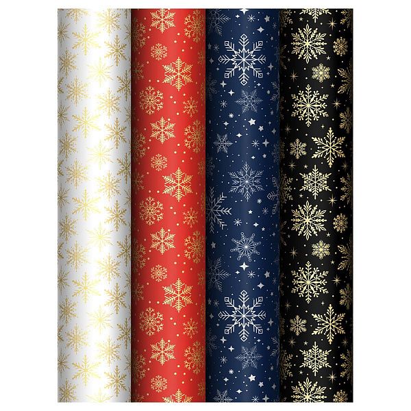 Упаковочная бумага глянц. 70*100см, MESHU "Snowflake", 80г/м2, ассорти 4 дизайна