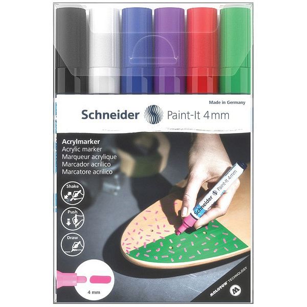 Набор маркеров акриловых Schneider "Paint-it 320", 4мм, ассорти, 6шт.