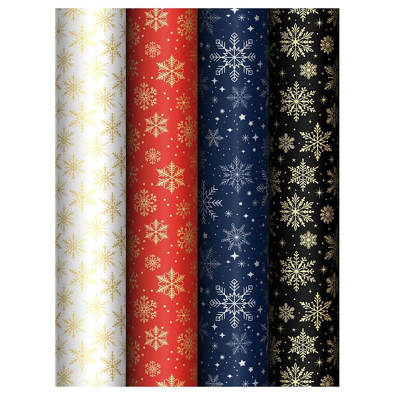 Упаковочная бумага глянц. 70*100см, MESHU "Snowflake", 80г/м2, ассорти 4 дизайна