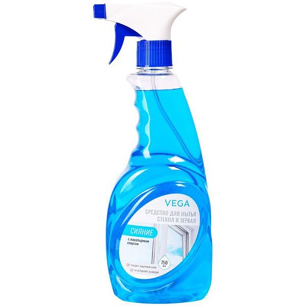 Средство для мытья стекол и зеркал Vega "Сияние", с нашатырным спиртом, 750мл 