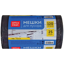 Мешки для мусора  120л OfficeClean ПВД, 65*100см, 30мкм, 25шт., прочные, черные, в рулоне