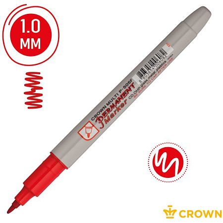 Маркер перманентный Crown "Multi Marker Super Slim" красный, пулевидный, 1мм 