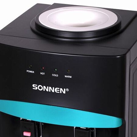 Кулер для воды SONNEN FSC-02W TURBO напольный, ТУРБОНАГРЕВ/ОХЛАЖДЕНИЕ КОМПРЕССОРНОЕ, шкаф, 2 крана, черный, 456171