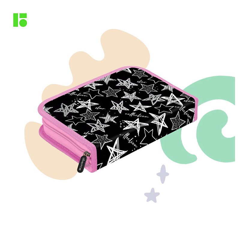 Пенал 1 отделение, 200*140*40 Berlingo "Glossy stars", дополнительная откидная секция, полиэстер 