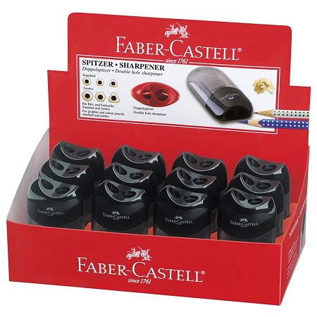 Точилка пластиковая Faber-Castell 2 отверстия, контейнер, черная 