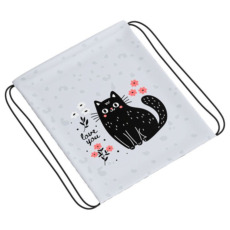 Мешок для обуви 1 отделение ArtSpace "Black Cat with Flowers", 350*420мм 