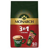 Кофе растворимый Monarch "Strong", 3в1, порошкообразный, порционный, 50 пакетиков*13,5г, пакет