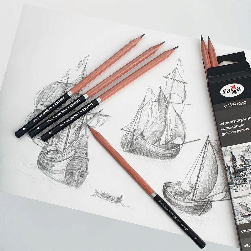 Набор карандашей ч/г Гамма 6шт., 4B-HB, кедр, картон. упаковка, европодвес 
