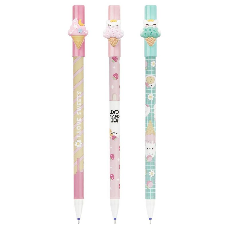 Ручка гелевая стираемая MESHU "Ice cream" синяя, 0,5мм, корпус ассорти, с топпером 