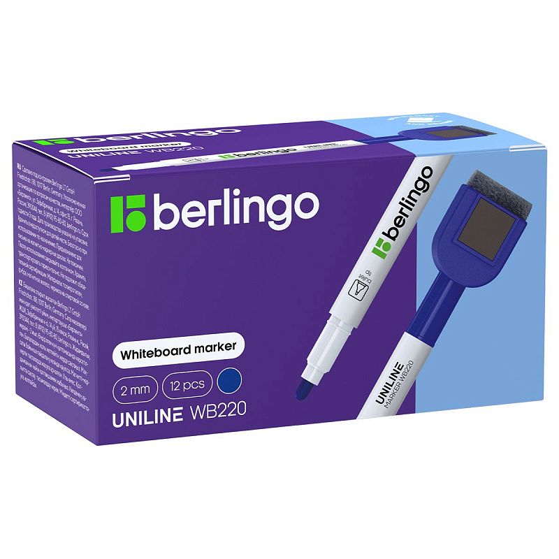 Маркер для белых досок на магните Berlingo "Uniline WB220" синий, пулевидный, 2мм 