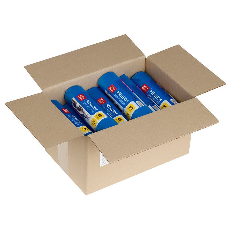 Мешки для мусора  60л OfficeClean ПВД, 60*70см, 25мкм, 20шт., особо прочные, синие, в рулоне