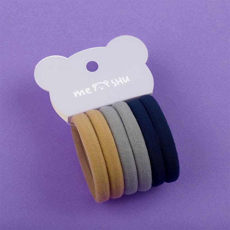 Резинки для волос MESHU "Essence", бежевые, серые, темно-синие, 6шт., европодвес