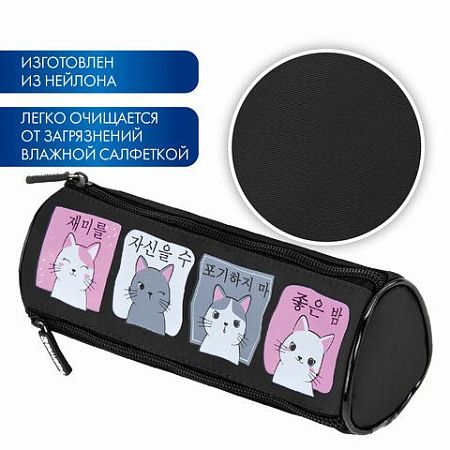 Пенал мягкий BRAUBERG, 3 отделения, нейлон, 21х7х7 см, "Anime Cats, 271580 