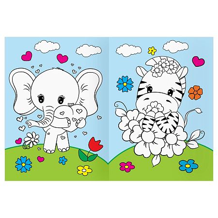Раскраска А4 ТРИ СОВЫ "Животные в стиле kawaii", 16стр., цветной фон