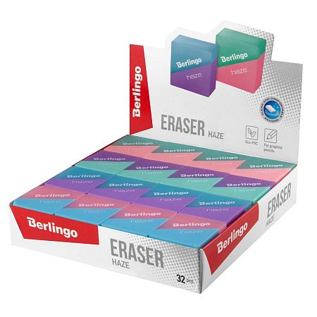 Ластик Berlingo "Haze ", прямоугольный, цвета ассорти, 34*34*14мм 