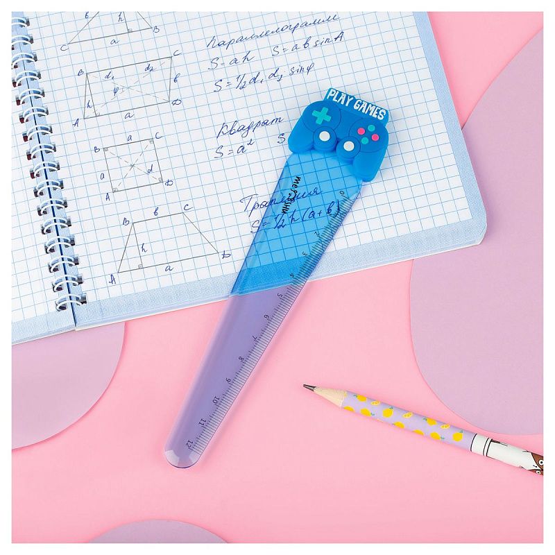 Линейка с топпером 12см MESHU "Play Game", пластиковая, европодвес 