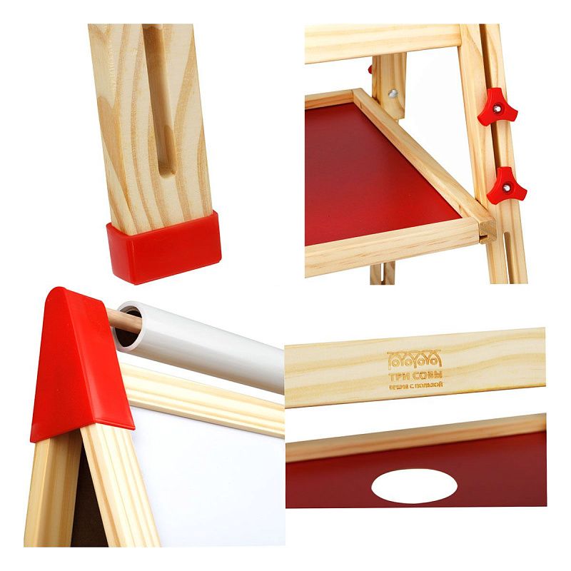 УЦЕНКА - Доска-мольберт ТРИ СОВЫ, двусторонняя, меловая/магнитно-маркерная, напольная, растущая (маркер, мелки, губка, бумажный ролл, стаканы-непр., м