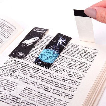 Закладки для книг с магнитом DEEP SPACE, набор 6 шт., блестки, 25x196 мм, ЮНЛАНДИЯ, 113445 
