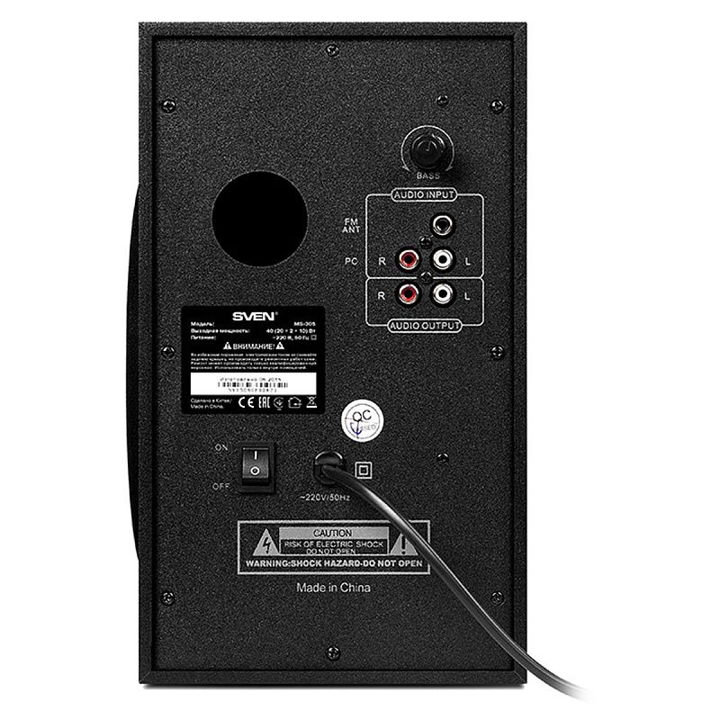 Колонки Sven MS-305, 2*10W+Subwoofer 20W, Bluetooth, FM, LED-дисплей, пульт, USB, SD, черный