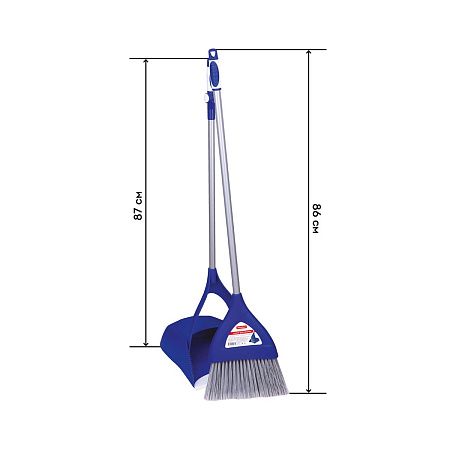 Совок для мусора OfficeClean Professional со щеткой-сметкой, складной, метал. ручка 66см, резин. кромка