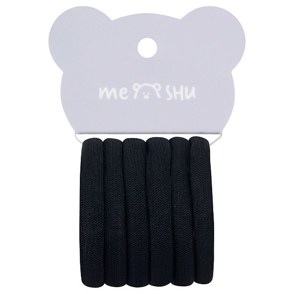 Резинки для волос MESHU "Essence thin", черные, 6шт., диаметр 4см, европодвес